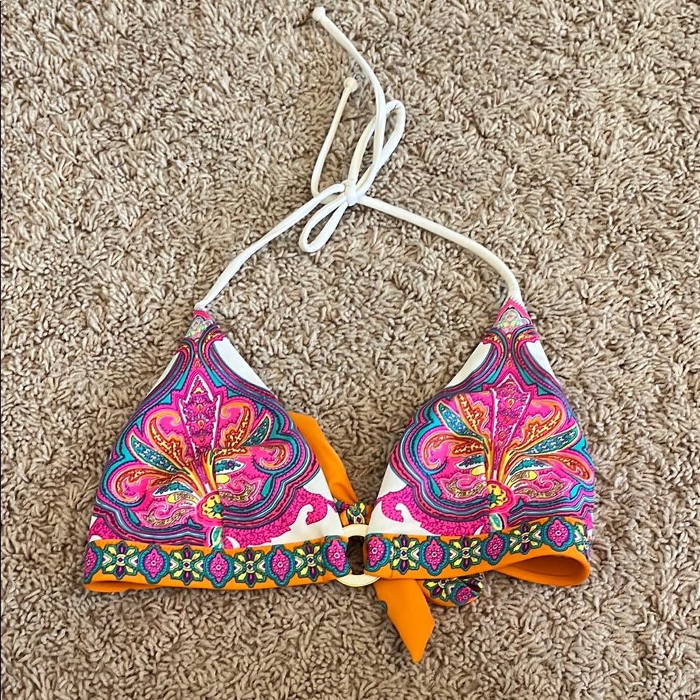 Vibrant Floral Triangle Bikini Top with String Ties Size S - Picture 2 of 5